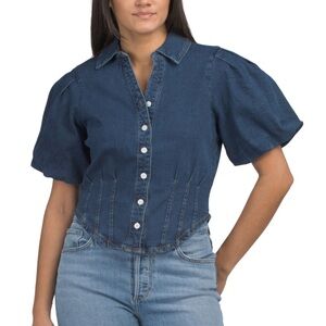 Denim Corset Puff Sleeve Top